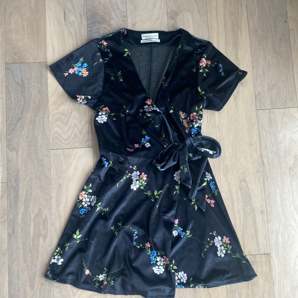 Urban Outfitters Black Velvet Floral Wrap Mini Dress